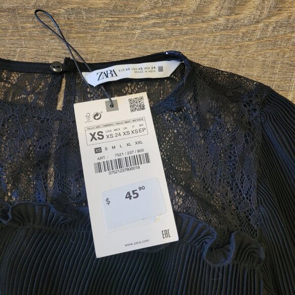 NWT ZARA | Pleated Sheer Lace Ruffle Blouse Top | Sz. XS - Picture 3 of 5